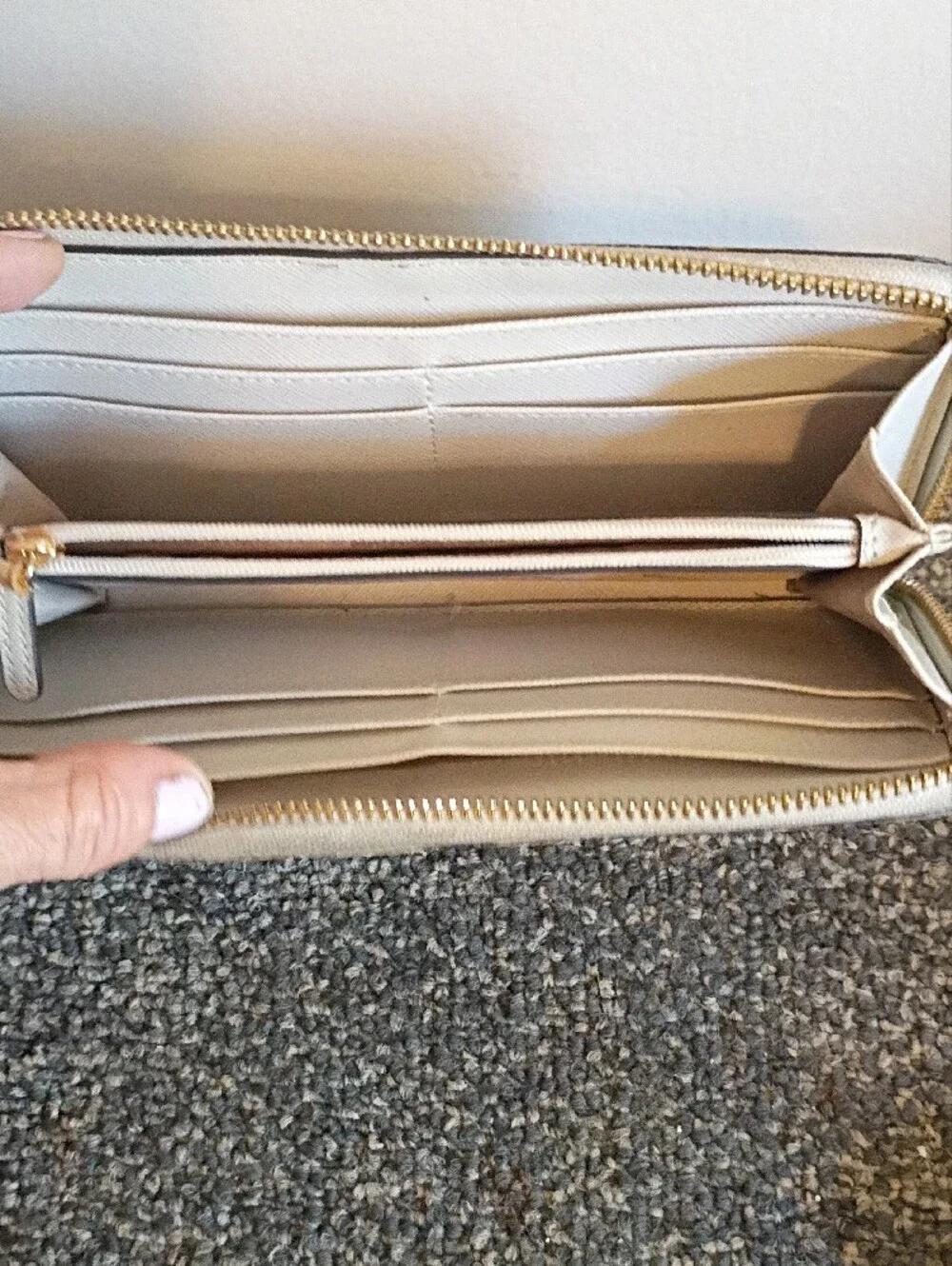 Michael Kors Cream Signature Zip-Around Wallet with Gold Hardware